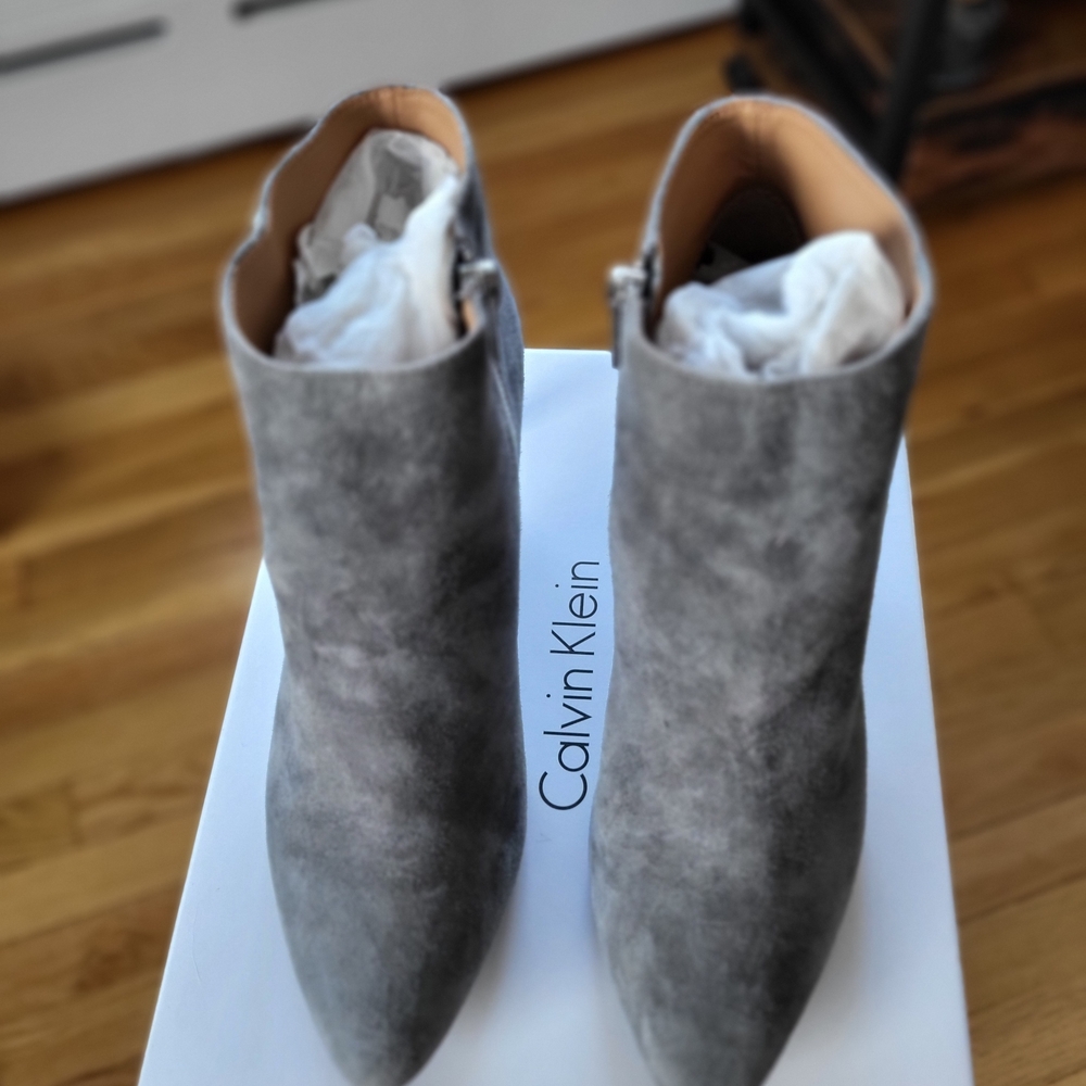 Calvin Klein Grey Suede Pointed Toe Ankle Boots
